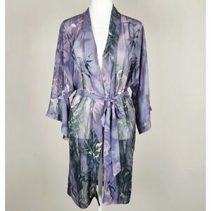 Inner Most Kimono Robe Women's M/L Purple Floral Tie Waist Lightweight Sheer